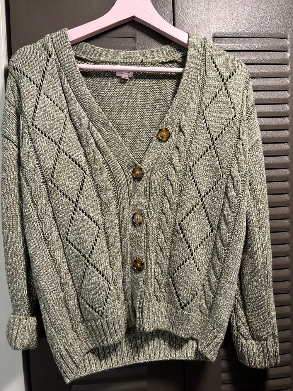 Girls' Open-Knit Cable Cardigan Sweater in Light Sage